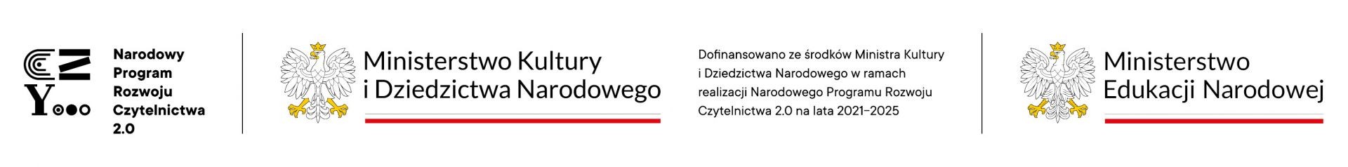 Ciąg znaków będący logami programu rozwoju czytelnictwa, Ministerstwa Kultury i Dziedzictwa Narodowego oraz Ministerstwa Edukacji Narodowej